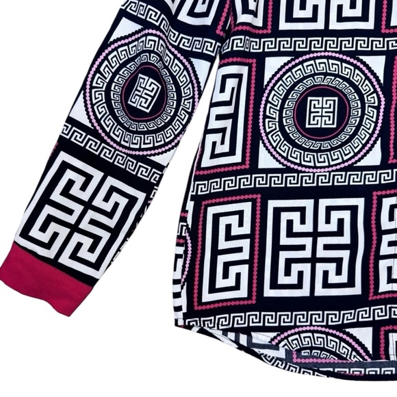 Fashion Nova Woman’s Black, White, Red Geometric Button Up Dress Shirt - Picture 9 of 11